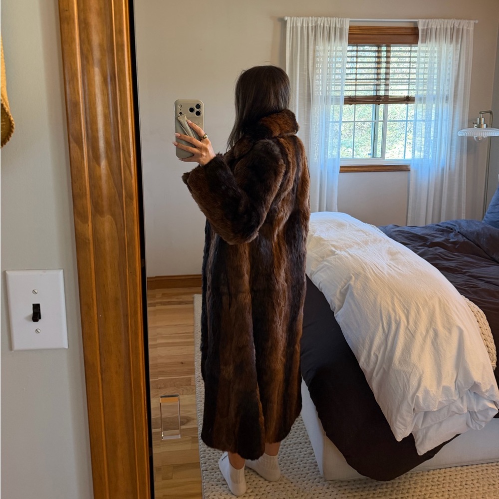 Long Brown Authentic Fur Coat - Picture 2 of 5
